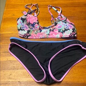 No Boundaries Pink and Green Floral Bikini Swim
